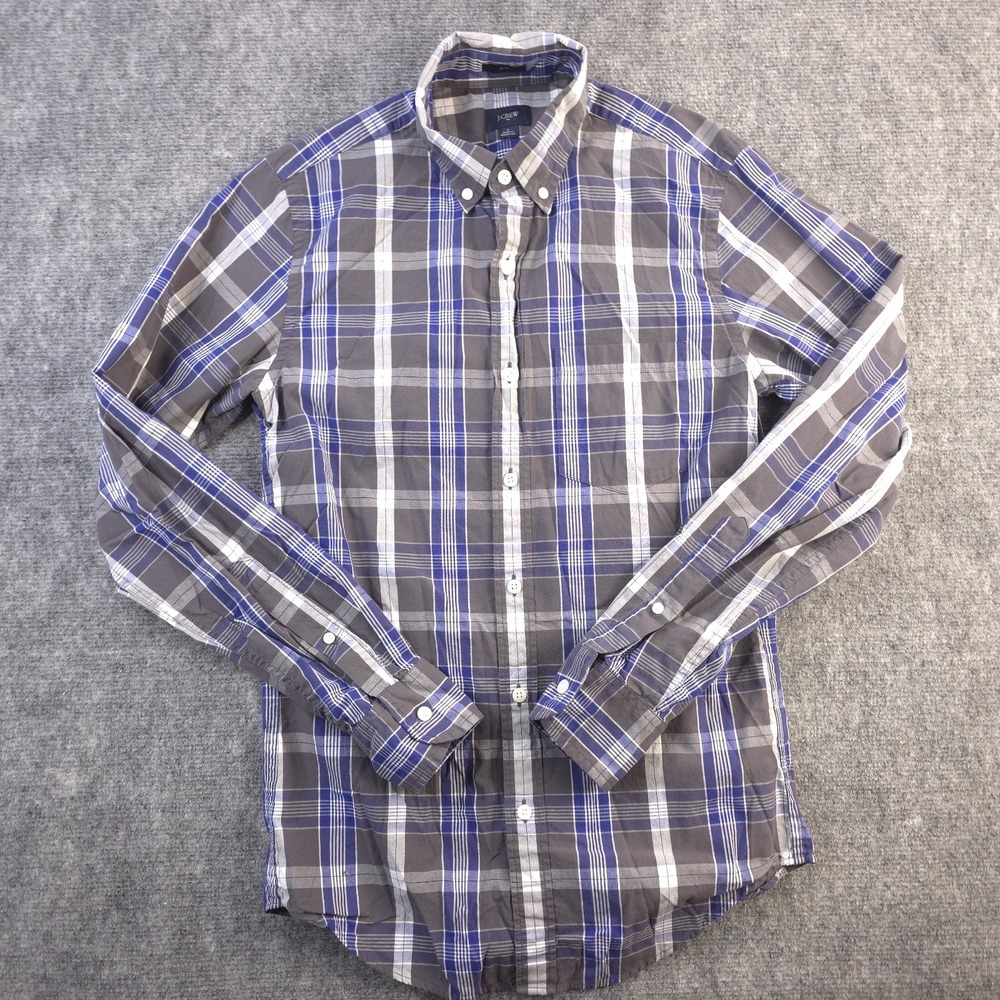 J Crew Shirt Small Slim Fit Blue Gray Plaid Long Sleeve Button Down - Picture 1 of 8